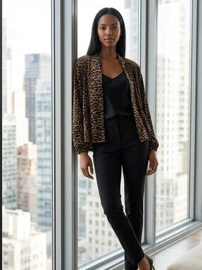 Vintage Florenzi Leopard Print Velour Swing Cardigan Jacket Blazer Women’s M New